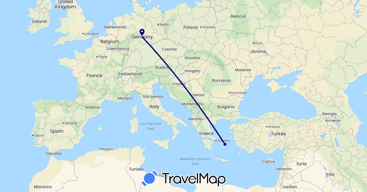 TravelMap itinerary: driving in Germany, Greece (Europe)